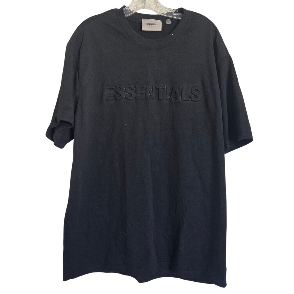 Essentials Fear Of God XL Short Sleeve Puffy Logo Solid Black Cotton T Shirt